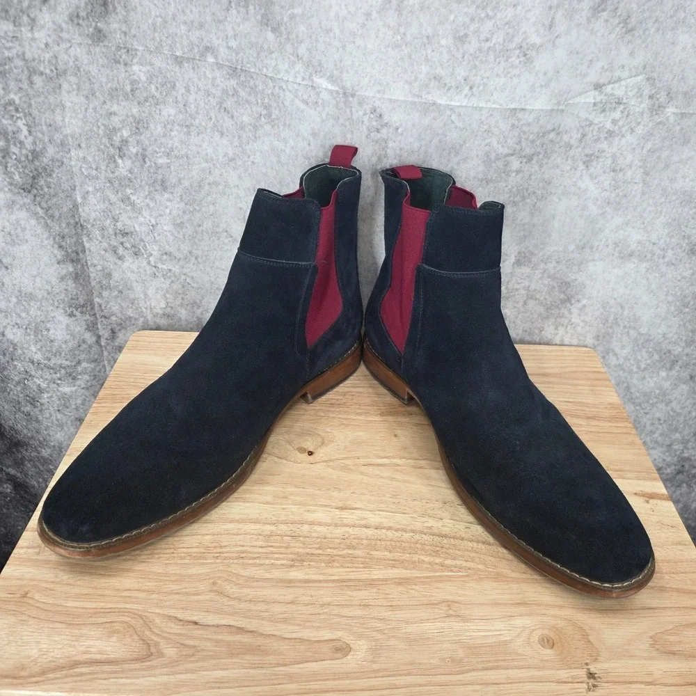 Todd Welsh Chelsea Boots Mens 14 Suede‎ Navy Blue Red Elastic Ankle Pull On